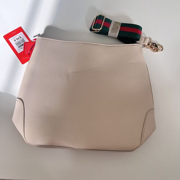 Montana West Purse Cream With Green & Red Strap Purse 12”x10” - NWT - Picture 4 of 7